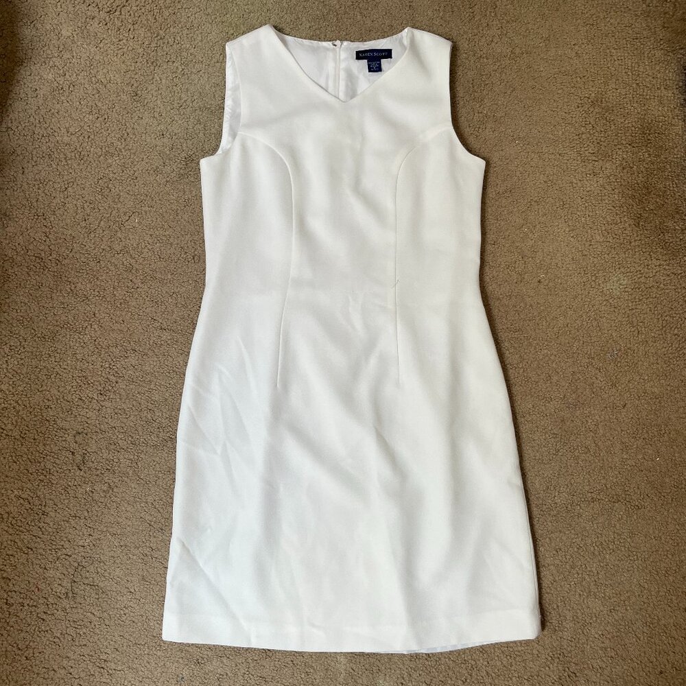 Karen Scott White Sheath Dress | Sleeveless V-Neck | Size 8